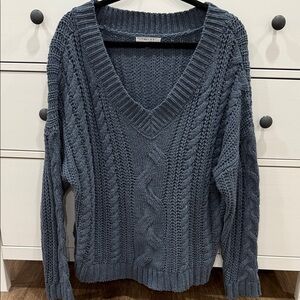 Cozy Blue Chunky Knit V-Neck Sweater